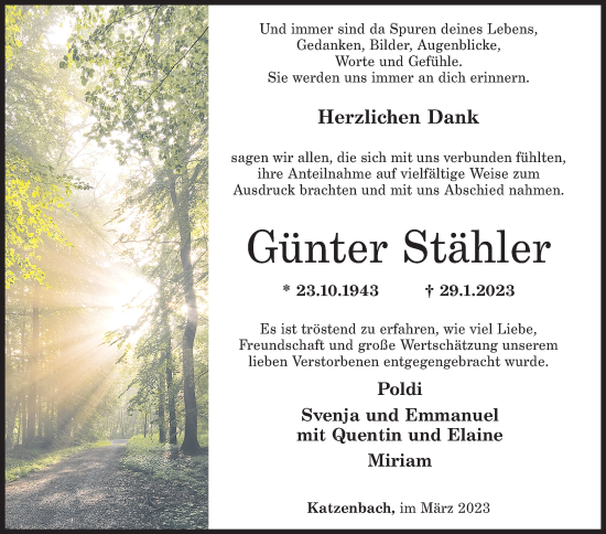 Traueranzeige von Günter Stähler von Siegener Zeitung
