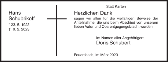 Traueranzeige von Hans Schubrikoff von Siegener Zeitung