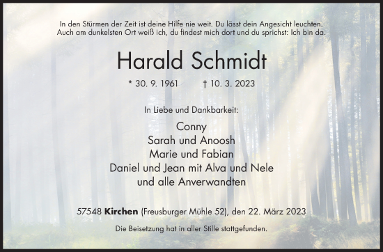 Traueranzeige von Harald Schmidt von Siegener Zeitung