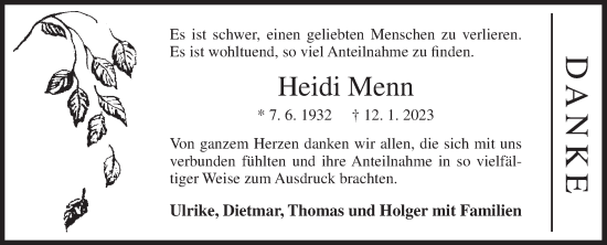 Traueranzeige von Heidi Menn von Siegener Zeitung