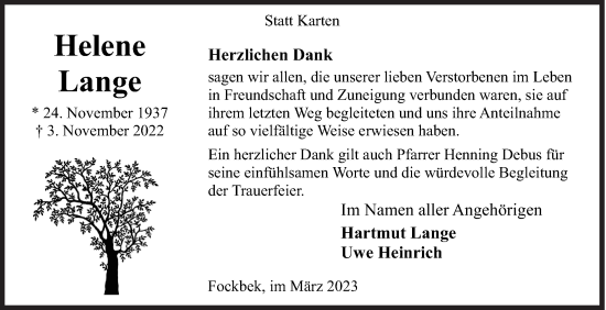 Traueranzeige von Helene Lange von Siegener Zeitung