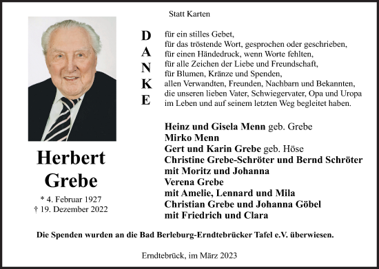 Traueranzeige von Herbert Grebe von Siegener Zeitung