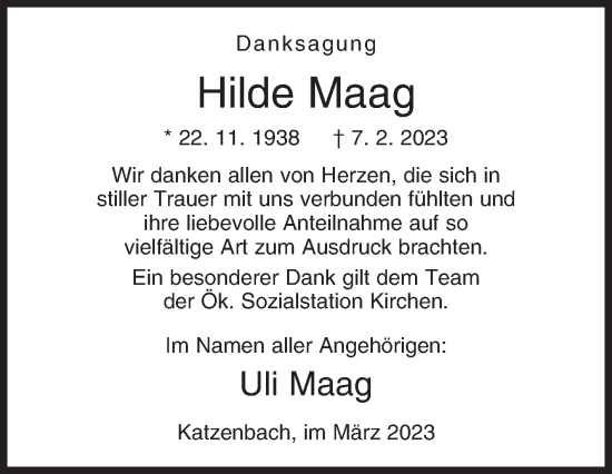 Traueranzeige von Hilde Maag von Siegener Zeitung