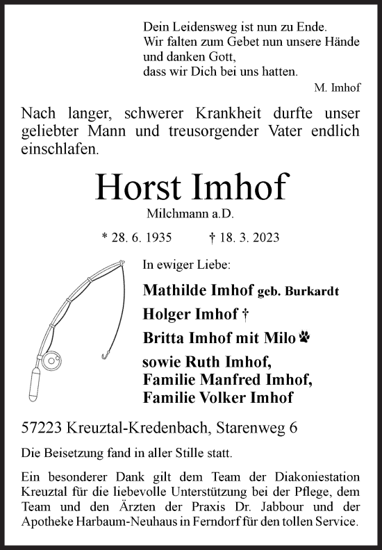 Traueranzeige von Horst Imhof von Siegener Zeitung