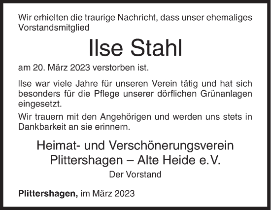 Traueranzeige von Ilse Stahl von Siegener Zeitung