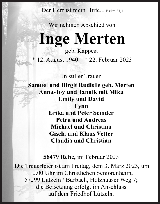 Traueranzeige von Inge Merten von Siegener Zeitung