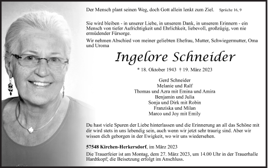 Traueranzeige von Ingelore Schneider von Siegener Zeitung
