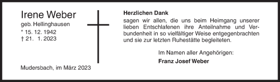 Traueranzeige von Irene Weber von Siegener Zeitung