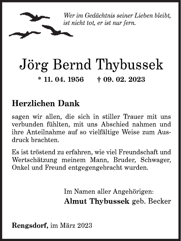  Traueranzeige für Jörg Bernd Thybussek vom 25.03.2023 aus Siegener Zeitung