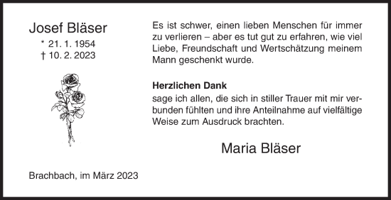 Traueranzeige von Josef Bläser von Siegener Zeitung