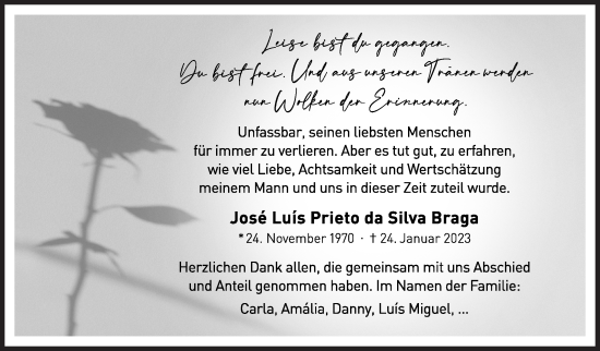 Traueranzeige von José Luis  da Silva Braga von Siegener Zeitung