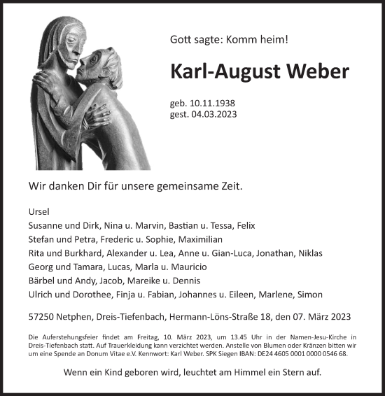 Traueranzeige von Karl-August Weber von Siegener Zeitung