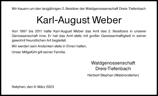 Traueranzeige von Karl-August Weber von Siegener Zeitung