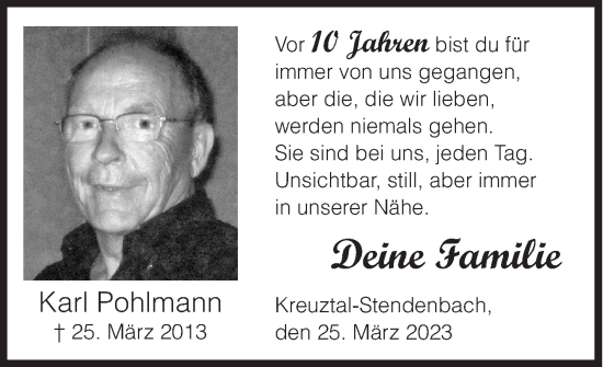 Traueranzeige von Karl Pohlmann von Siegener Zeitung