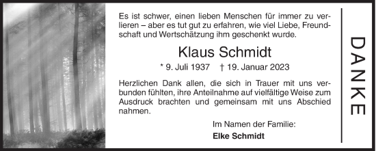 Traueranzeige von Klaus Schmidt von Siegener Zeitung