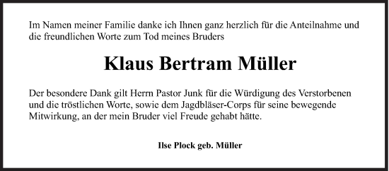 Traueranzeige von Klaus Bertram Müller von Siegener Zeitung