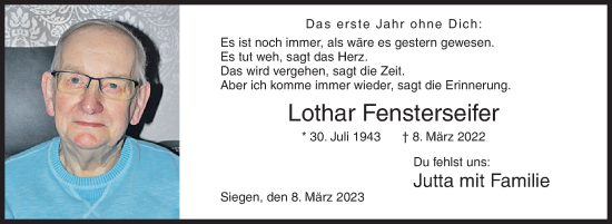 Traueranzeige von Lothar Fensterseifer von Siegener Zeitung