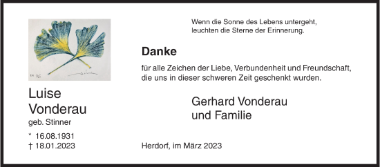 Traueranzeige von Luise Vonderau von Siegener Zeitung