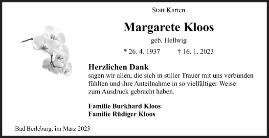 Traueranzeige von Margarete Kloos von Siegener Zeitung