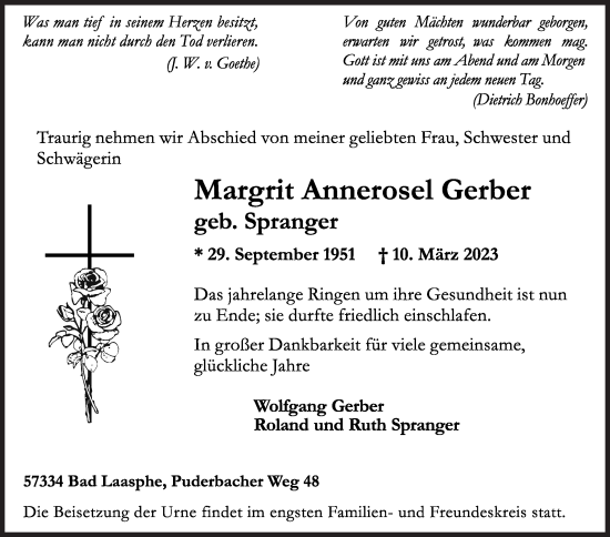 Traueranzeige von Margrit Gerber von Siegener Zeitung