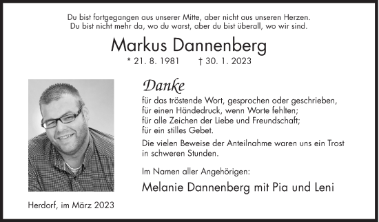 Traueranzeige von Markus Dannenberg von Siegener Zeitung
