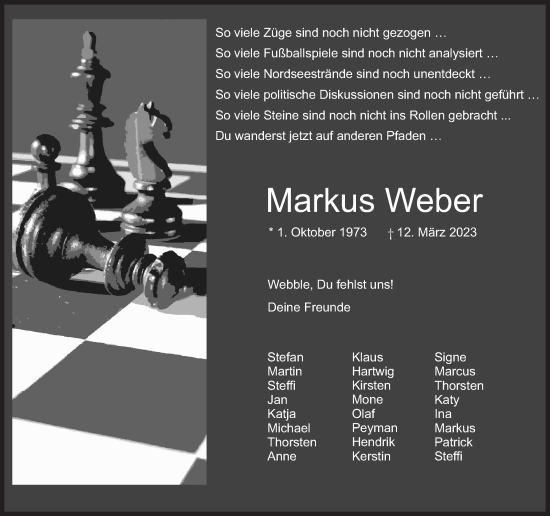 Traueranzeige von Markus Weber von Siegener Zeitung