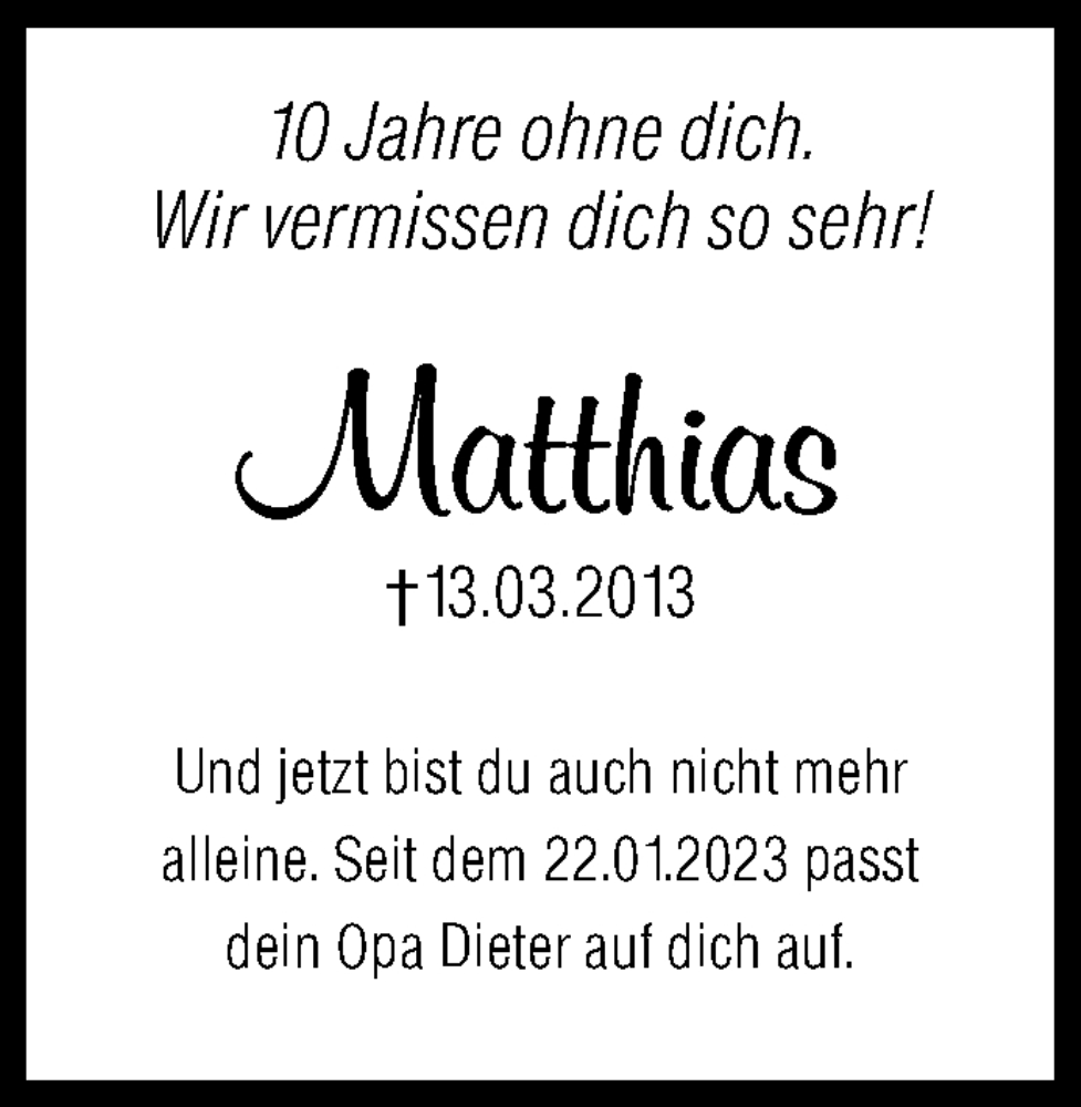 Traueranzeige für Matthias  vom 13.03.2023 aus Siegener Zeitung