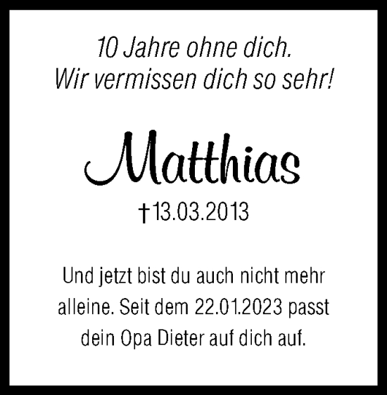Traueranzeige von Matthias  von Siegener Zeitung