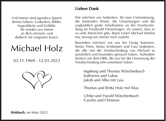 Traueranzeige von Michael Holz von Siegener Zeitung