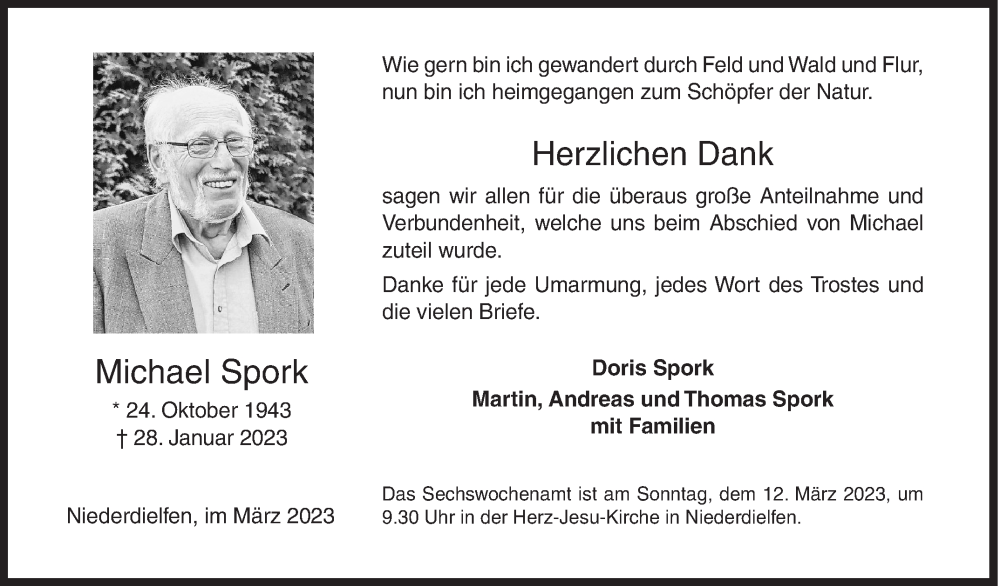  Traueranzeige für Michael Spork vom 08.03.2023 aus Siegener Zeitung