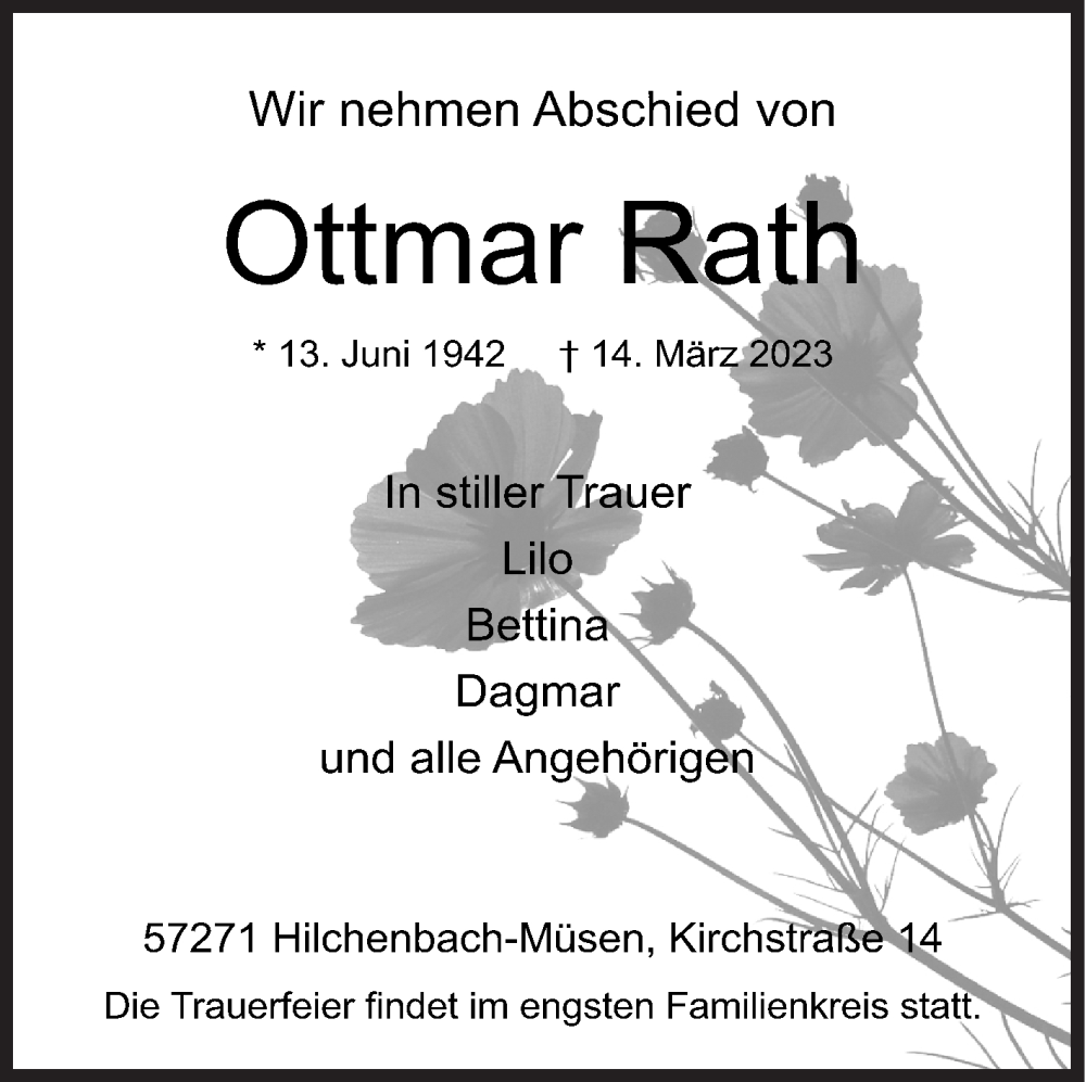  Traueranzeige für Ottmar Rath vom 17.03.2023 aus Siegener Zeitung