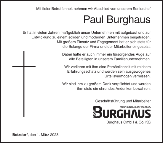 Traueranzeige von Paul Burghaus von Siegener Zeitung
