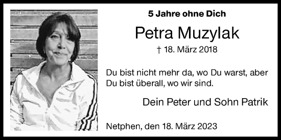 Traueranzeige von Petra Muzylak von Siegener Zeitung