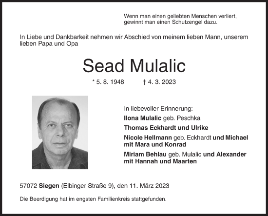 Traueranzeige von Sead Mulalic von Siegener Zeitung