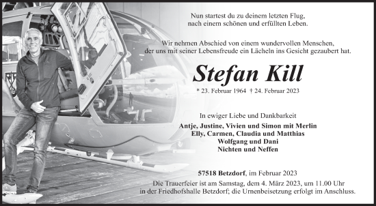 Traueranzeige von Stefan Kill von Siegener Zeitung