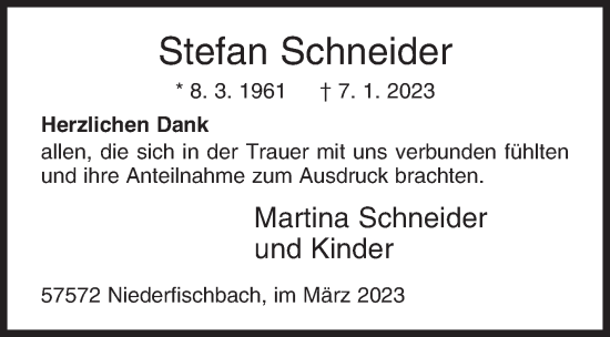 Traueranzeige von Stefan Schneider von Siegener Zeitung