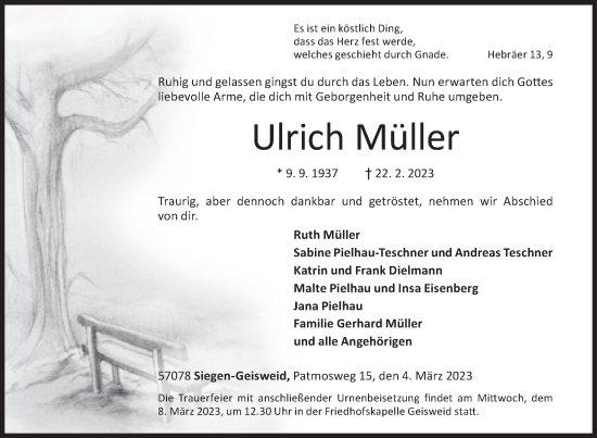 Traueranzeige von Ulrich Müller von Siegener Zeitung