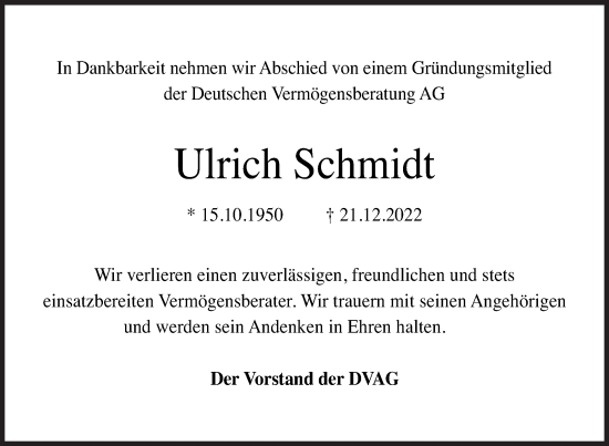 Traueranzeige von Ulrich Schmidt von Siegener Zeitung