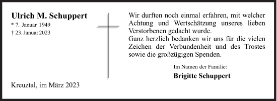 Traueranzeige von Ulrich M. Schupper von Siegener Zeitung