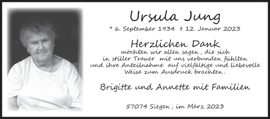 Traueranzeige von Ursula Jung von Siegener Zeitung