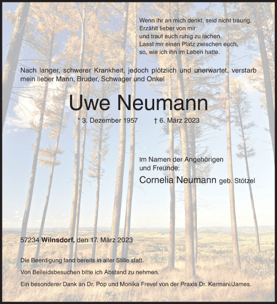 Traueranzeige von Uwe Neumann von Siegener Zeitung