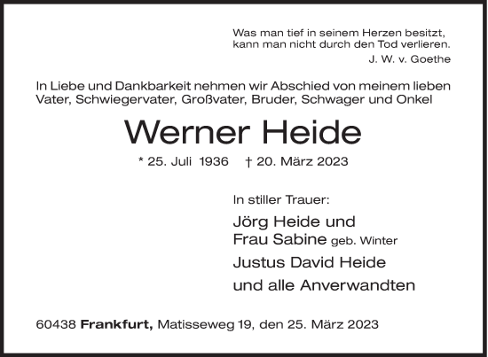 Traueranzeige von Werner Heide von Siegener Zeitung