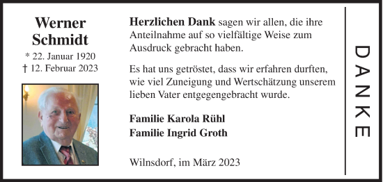 Traueranzeige von Werner Schmidt von Siegener Zeitung