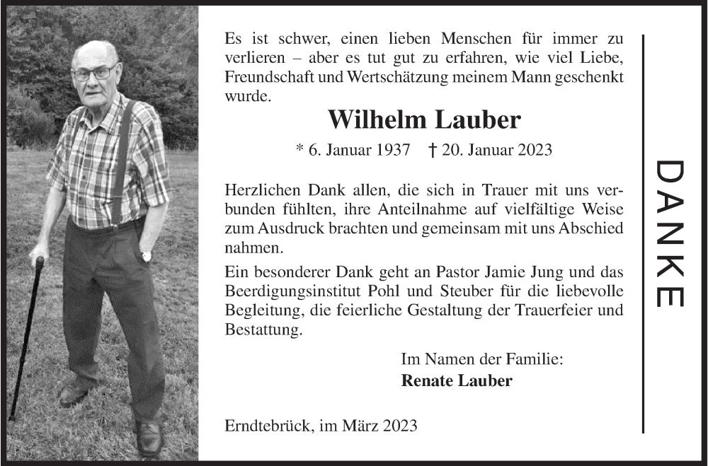  Traueranzeige für Wilhelm Lauber vom 01.03.2023 aus Siegener Zeitung