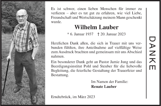 Traueranzeige von Wilhelm Lauber von Siegener Zeitung
