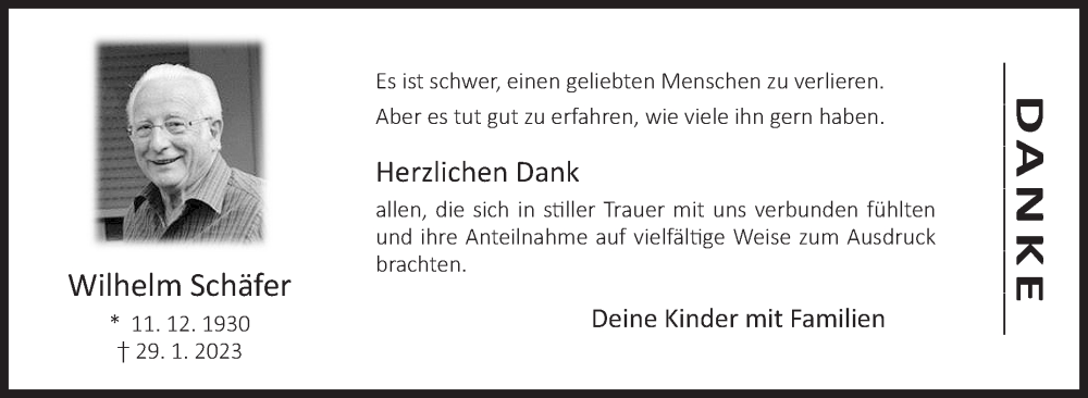  Traueranzeige für Wilhelm  Schäfer vom 13.03.2023 aus Siegener Zeitung