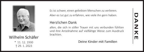 Traueranzeige von Wilhelm  Schäfer von Siegener Zeitung