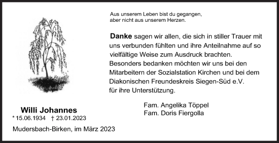 Traueranzeige von Willi Johannes von Siegener Zeitung