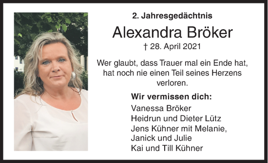 Traueranzeige von Alexandra Bröker von Siegener Zeitung
