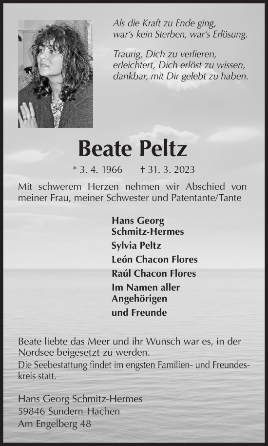Traueranzeige von Beate Peltz von Siegener Zeitung